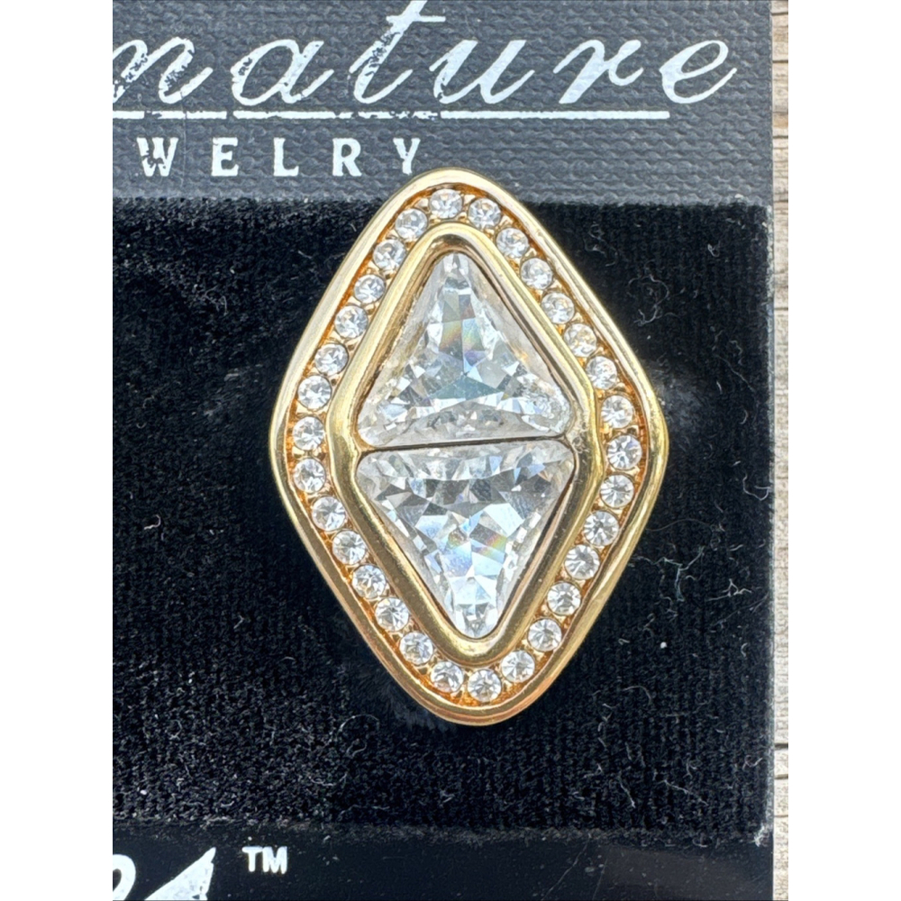 Swarovski Crystal Gold Earrings Clip Large Marquise Shape With Pave *NEW* - Picture 3 of 10